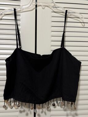 Jason Wu Black Beaded Hem Spaghetti Strap Top size 10